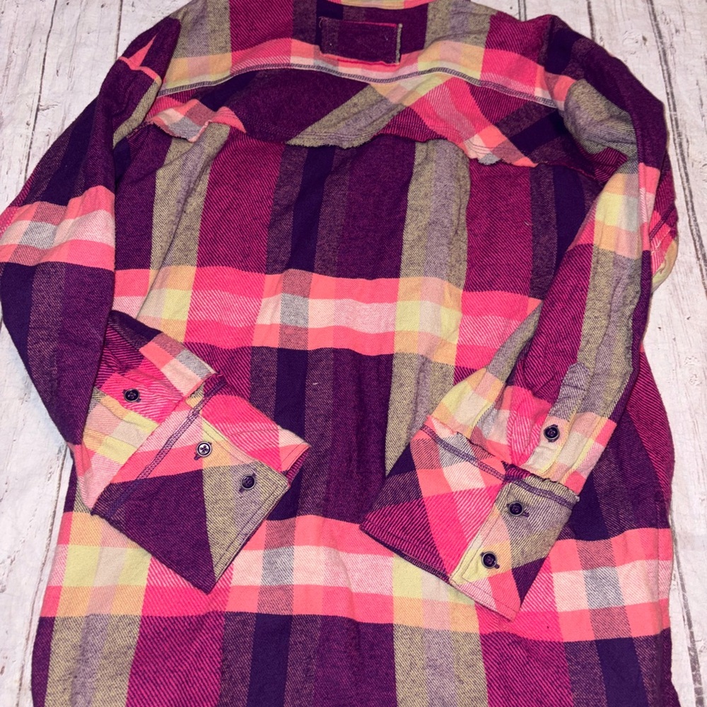 We the Free so long summer plaid flannel oversized button down pink/purple S - Picture 7 of 7